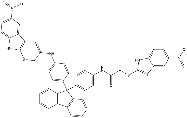 2-({5-nitro-1H-benzimidazol-2-yl}sulfanyl)-N-{4-[9-(4-{[({5-nitro-1H-benzimidazol-2-yl}sulfanyl)acetyl]amino}phenyl)-9H-fluoren-9-yl]phenyl}acetamide Structure