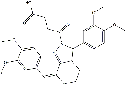 4-[7-(3,4-dimethoxybenzylidene)-3-(3,4-dimethoxyphenyl)-3,3a,4,5,6,7-hexahydro-2H-indazol-2-yl]-4-oxobutanoic acid Structure