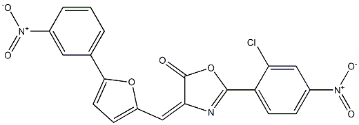 2-{2-chloro-4-nitrophenyl}-4-[(5-{3-nitrophenyl}-2-furyl)methylene]-1,3-oxazol-5(4H)-one 结构式