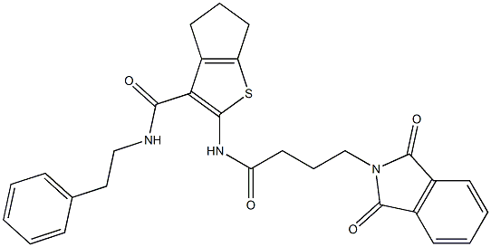 2-{[4-(1,3-dioxo-1,3-dihydro-2H-isoindol-2-yl)butanoyl]amino}-N-(2-phenylethyl)-5,6-dihydro-4H-cyclopenta[b]thiophene-3-carboxamide 结构式