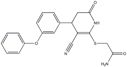 2-{[3-cyano-6-oxo-4-(3-phenoxyphenyl)-1,4,5,6-tetrahydro-2-pyridinyl]sulfanyl}acetamide 结构式