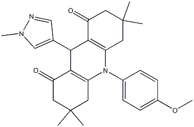 10-(4-methoxyphenyl)-3,3,6,6-tetramethyl-9-(1-methyl-1H-pyrazol-4-yl)-3,4,6,7,9,10-hexahydro-1,8(2H,5H)-acridinedione Structure