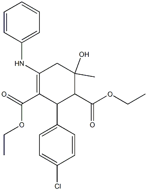 diethyl 4-anilino-2-(4-chlorophenyl)-6-hydroxy-6-methyl-3-cyclohexene-1,3-dicarboxylate Struktur