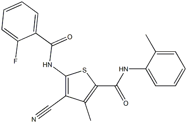 4-cyano-5-{[(2-fluorophenyl)carbonyl]amino}-3-methyl-N-(2-methylphenyl)thiophene-2-carboxamide