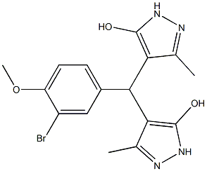 4-[(3-bromo-4-methoxyphenyl)(5-hydroxy-3-methyl-1H-pyrazol-4-yl)methyl]-3-methyl-1H-pyrazol-5-ol,,结构式