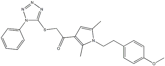 1-{1-[2-(4-methoxyphenyl)ethyl]-2,5-dimethyl-1H-pyrrol-3-yl}-2-[(1-phenyl-1H-tetraazol-5-yl)sulfanyl]ethanone,,结构式