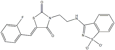 3-{2-[(1,1-dioxido-1,2-benzisothiazol-3-yl)amino]ethyl}-5-(2-fluorobenzylidene)-1,3-thiazolidine-2,4-dione,,结构式