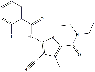 4-cyano-N,N-diethyl-5-[(2-iodobenzoyl)amino]-3-methyl-2-thiophenecarboxamide Struktur