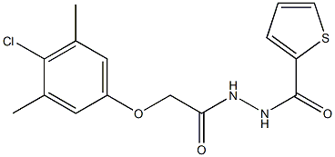 N'-{2-[(4-chloro-3,5-dimethylphenyl)oxy]acetyl}thiophene-2-carbohydrazide 结构式