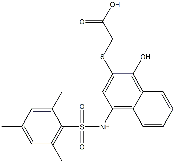 ({1-hydroxy-4-[(mesitylsulfonyl)amino]-2-naphthyl}sulfanyl)acetic acid 化学構造式