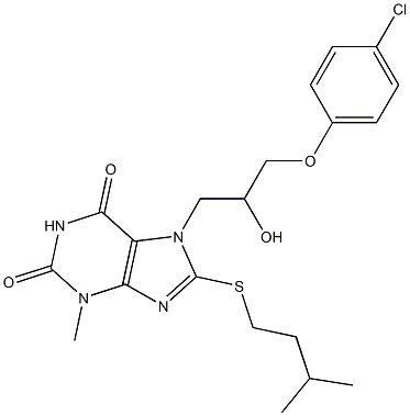 7-[3-(4-chlorophenoxy)-2-hydroxypropyl]-8-(isopentylsulfanyl)-3-methyl-3,7-dihydro-1H-purine-2,6-dione,,结构式