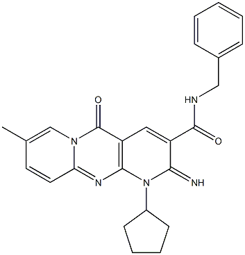 N-benzyl-1-cyclopentyl-2-imino-8-methyl-5-oxo-1,5-dihydro-2H-dipyrido[1,2-a:2,3-d]pyrimidine-3-carboxamide Struktur