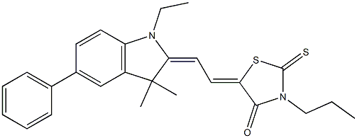 5-[2-(1-ethyl-3,3-dimethyl-5-phenyl-1,3-dihydro-2H-indol-2-ylidene)ethylidene]-3-propyl-2-thioxo-1,3-thiazolidin-4-one Struktur