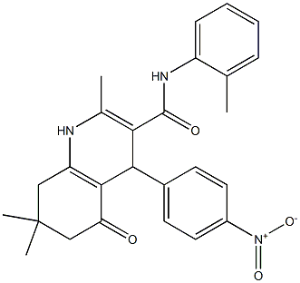 4-{4-nitrophenyl}-2,7,7-trimethyl-N-(2-methylphenyl)-5-oxo-1,4,5,6,7,8-hexahydroquinoline-3-carboxamide Struktur