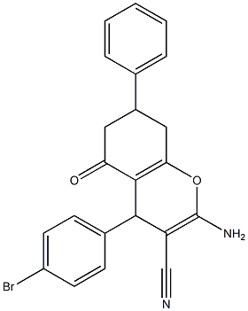 2-amino-4-(4-bromophenyl)-5-oxo-7-phenyl-5,6,7,8-tetrahydro-4H-chromene-3-carbonitrile 结构式