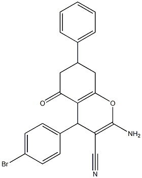 2-amino-4-(4-bromophenyl)-5-oxo-7-phenyl-5,6,7,8-tetrahydro-4H-chromene-3-carbonitrile,,结构式