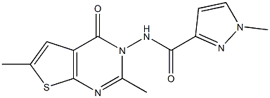 N-(2,6-dimethyl-4-oxothieno[2,3-d]pyrimidin-3(4H)-yl)-1-methyl-1H-pyrazole-3-carboxamide,,结构式