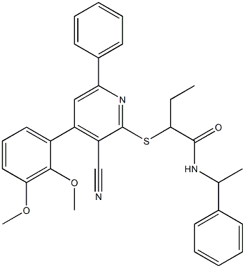 2-{[3-cyano-4-(2,3-dimethoxyphenyl)-6-phenyl-2-pyridinyl]sulfanyl}-N-(1-phenylethyl)butanamide