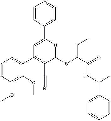 2-{[3-cyano-4-(2,3-dimethoxyphenyl)-6-phenyl-2-pyridinyl]sulfanyl}-N-(1-phenylethyl)butanamide|