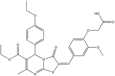 {4-[(6-(ethoxycarbonyl)-5-(4-ethoxyphenyl)-7-methyl-3-oxo-5H-[1,3]thiazolo[3,2-a]pyrimidin-2(3H)-ylidene)methyl]-2-methoxyphenoxy}acetic acid Struktur