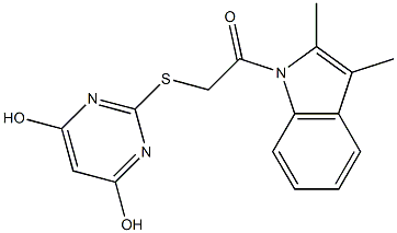 2-{[2-(2,3-dimethyl-1H-indol-1-yl)-2-oxoethyl]sulfanyl}-4,6-pyrimidinediol,,结构式