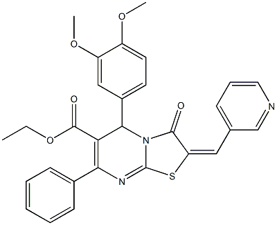  ethyl 5-(3,4-dimethoxyphenyl)-3-oxo-7-phenyl-2-(3-pyridinylmethylene)-2,3-dihydro-5H-[1,3]thiazolo[3,2-a]pyrimidine-6-carboxylate