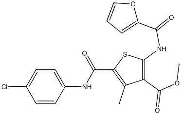 methyl 5-{[(4-chlorophenyl)amino]carbonyl}-2-[(furan-2-ylcarbonyl)amino]-4-methylthiophene-3-carboxylate 化学構造式