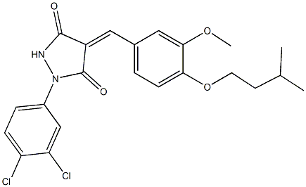 1-(3,4-dichlorophenyl)-4-[4-(isopentyloxy)-3-methoxybenzylidene]-3,5-pyrazolidinedione 化学構造式