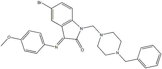 1-[(4-benzyl-1-piperazinyl)methyl]-5-bromo-3-[(4-methoxyphenyl)imino]-1,3-dihydro-2H-indol-2-one Struktur