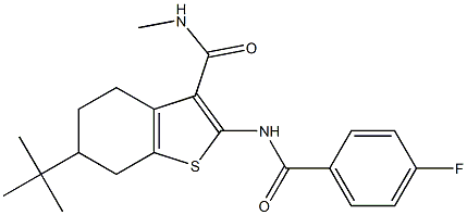 6-tert-butyl-2-[(4-fluorobenzoyl)amino]-N-methyl-4,5,6,7-tetrahydro-1-benzothiophene-3-carboxamide Struktur