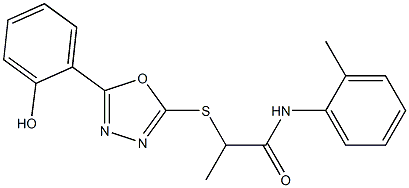 2-{[5-(2-hydroxyphenyl)-1,3,4-oxadiazol-2-yl]sulfanyl}-N-(2-methylphenyl)propanamide,,结构式