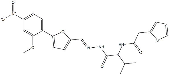 N-[1-({2-[(5-{4-nitro-2-methoxyphenyl}-2-furyl)methylene]hydrazino}carbonyl)-2-methylpropyl]-2-thien-2-ylacetamide,,结构式