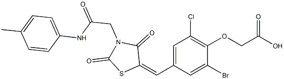 [2-bromo-6-chloro-4-({2,4-dioxo-3-[2-oxo-2-(4-toluidino)ethyl]-1,3-thiazolidin-5-ylidene}methyl)phenoxy]acetic acid