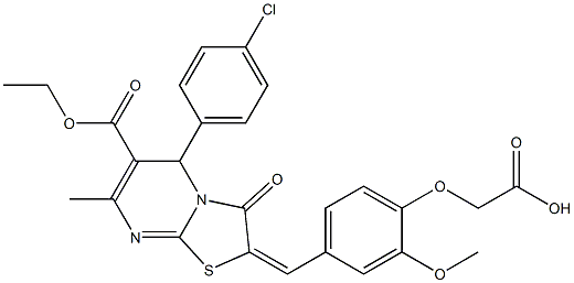 {4-[(5-(4-chlorophenyl)-6-(ethoxycarbonyl)-7-methyl-3-oxo-5H-[1,3]thiazolo[3,2-a]pyrimidin-2(3H)-ylidene)methyl]-2-methoxyphenoxy}acetic acid|