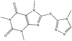 1,3,7-trimethyl-8-[(4-methyl-4H-1,2,4-triazol-3-yl)sulfanyl]-3,7-dihydro-1H-purine-2,6-dione,,结构式