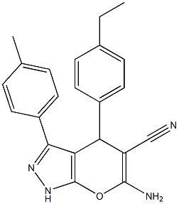 6-amino-4-(4-ethylphenyl)-3-(4-methylphenyl)-1,4-dihydropyrano[2,3-c]pyrazole-5-carbonitrile Structure