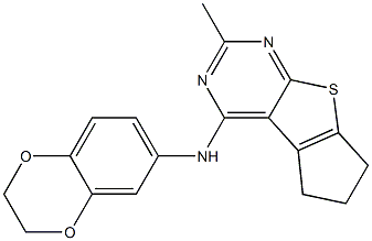 N-(2,3-dihydro-1,4-benzodioxin-6-yl)-N-(2-methyl-6,7-dihydro-5H-cyclopenta[4,5]thieno[2,3-d]pyrimidin-4-yl)amine 化学構造式