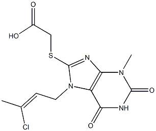 {[7-(3-chloro-2-butenyl)-3-methyl-2,6-dioxo-2,3,6,7-tetrahydro-1H-purin-8-yl]sulfanyl}acetic acid 化学構造式