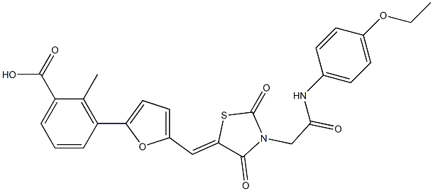 3-[5-({3-[2-(4-ethoxyanilino)-2-oxoethyl]-2,4-dioxo-1,3-thiazolidin-5-ylidene}methyl)-2-furyl]-2-methylbenzoic acid Struktur