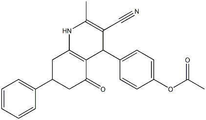 4-(3-cyano-2-methyl-5-oxo-7-phenyl-1,4,5,6,7,8-hexahydro-4-quinolinyl)phenyl acetate Struktur