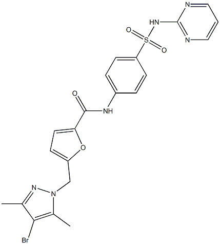 5-[(4-bromo-3,5-dimethyl-1H-pyrazol-1-yl)methyl]-N-{4-[(pyrimidin-2-ylamino)sulfonyl]phenyl}-2-furamide 结构式