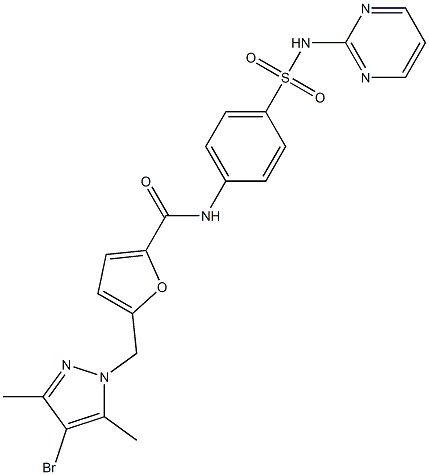 5-[(4-bromo-3,5-dimethyl-1H-pyrazol-1-yl)methyl]-N-{4-[(pyrimidin-2-ylamino)sulfonyl]phenyl}-2-furamide Structure