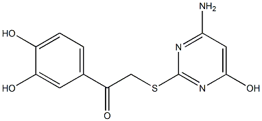 2-[(4-amino-6-hydroxy-2-pyrimidinyl)sulfanyl]-1-(3,4-dihydroxyphenyl)ethanone Struktur