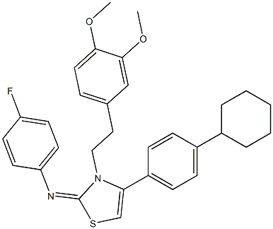 N-(4-(4-cyclohexylphenyl)-3-[2-(3,4-dimethoxyphenyl)ethyl]-1,3-thiazol-2(3H)-ylidene)-N-(4-fluorophenyl)amine 结构式