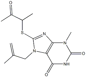 3-methyl-8-[(1-methyl-2-oxopropyl)sulfanyl]-7-(2-methylprop-2-enyl)-3,7-dihydro-1H-purine-2,6-dione Struktur