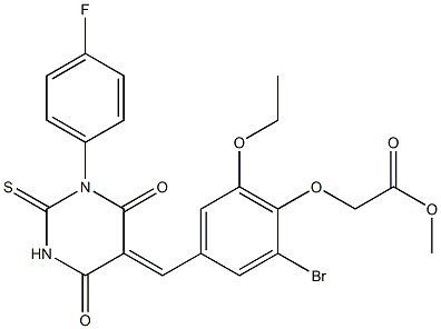 methyl {2-bromo-6-ethoxy-4-[(1-(4-fluorophenyl)-4,6-dioxo-2-thioxotetrahydro-5(2H)-pyrimidinylidene)methyl]phenoxy}acetate Structure