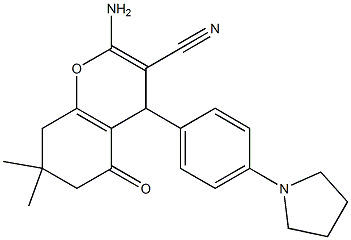 2-amino-7,7-dimethyl-5-oxo-4-(4-pyrrolidin-1-ylphenyl)-5,6,7,8-tetrahydro-4H-chromene-3-carbonitrile Structure