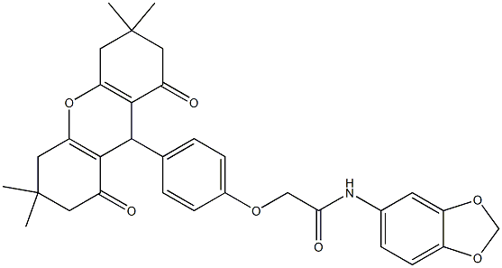 N-(1,3-benzodioxol-5-yl)-2-[4-(3,3,6,6-tetramethyl-1,8-dioxo-2,3,4,5,6,7,8,9-octahydro-1H-xanthen-9-yl)phenoxy]acetamide|