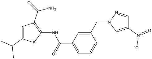 2-{[3-({4-nitro-1H-pyrazol-1-yl}methyl)benzoyl]amino}-5-isopropyl-3-thiophenecarboxamide Struktur