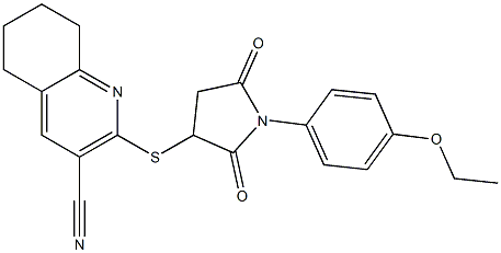 2-{[1-(4-ethoxyphenyl)-2,5-dioxo-3-pyrrolidinyl]sulfanyl}-5,6,7,8-tetrahydro-3-quinolinecarbonitrile Struktur